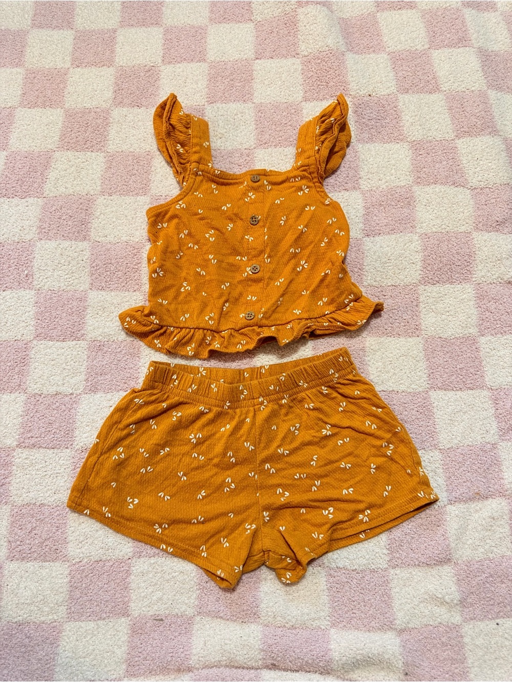 Carter's Mustard Floral Ribbed Tank & Shorts Set